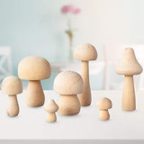 ThreeSUNS; Wooden Mushroom Set 7 Pack Set of Natural Unfinished Mushrooms Various Sizes in Sturdy Box - Plain Unpainted Lotus Wood Mushroom Figures Mini Mushrooms for Arts and Crafts Projects