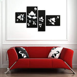 Wieco Art 4 Piece 100% Hand Painted Black and White Flowers Oil Paintings on Canvas Wall Art Home Decorations for Living Room Bedroom Modern Stretched and Framed Pretty Abstract Floral Artwork Decor