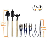 ZELAR MADE Bonsai Set 8 Pcs - Include Pruner,Fold Scissors,Mini Rake,Bud & Leaf Trimmer Set