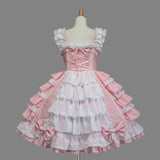 Smiling Angel Girls Sweet Lolita Dress Princess Lace Court Skirts Cosplay Costumes Pink, Small