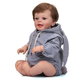 RXDOLL Reborn Baby Dolls Boy Toddler 24 inch Silicone Realistic Reborn Toddler Baby Doll Boy Smiling Face with Grey Outfit for Boys Girls Gift