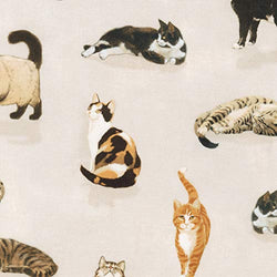 Robert Kaufman Cat Fabric - Whiskers & Tails - Natural Cats - Digital Print - 100% Cotton - by