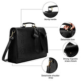 ECOSUSI Briefcase for Women Laptop Bag for School Briefcase Crossbody Messenger Bags Vegan Leather Satchel Purse Fit 14 Inches Laptop, Black