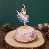 Septwonder Musical Box Ballerina and Bow Figure Mechanical Resin Ballerina Figurine Round-Shaped Rotating Hand-Painted Dancing Ballet Girl Plays Music Swan Lake, Ballet Collection, 7" H, 4" W