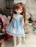 LUSHUN BJD Doll 1/4 Ball Mechanical Jointed Doll Blue Dress with Long Brown Hair with Bow Hair Accessories Accessories,Height 16 in, Can Change Clothes and Wigs for Girls 3 Years and Up