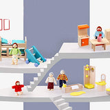 Giraffe 4 Set Colorful Wooden Doll House Furniture, Wood Miniature Bathroom/ Living Room/ Bedroom/ Kitchen House Furniture Dollhouse Doll Decoration Accessories Pretend Play Kids Toy