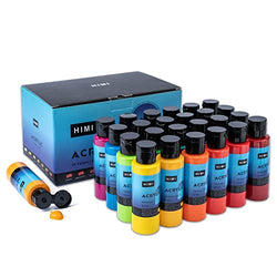 Acrylic Paint Set HIMI 24 Colors/Bottles (60ml,2 oz) Non toxic No Fading Rich Pigment for Kids Adults Artists Canvas Crafts Wood Painting