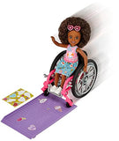 Barbie Chelsea Doll & Wheelchair, with Chelsea Doll (Curly Brunette Hair), in Skirt & Sunglasses, with Ramp & Sticker Sheet, Toy for 3 Year Olds & Up