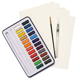 Premium Watercolor Paint Set - 24 Vibrant Colors Pan Pallete Paints Travel Set and Watercolor Painting Set for Artists, Beginners, Kids, Adults and Professionals