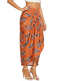 SheIn Women's Floral Slit Wrap Asymmetrical Elastic High Waist Maxi Draped Skirt Orange Floral Small