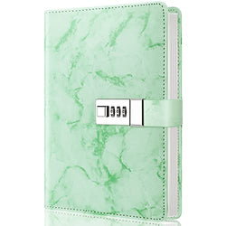 Marble Diary with Lock, Refillable A5 Daily Journal for Girls and Women, 192 Pages Cute Notebook with Combination Lock for Teen Girls and Boys - Green