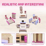 Wooden Doll Furniture,Doll House Furniture Bathroom, kitchen, Bedroom, Living room，Wooden Dollhouse Furniture Set for Pretend Games, Doll House Decoration, And Intellectual Development