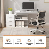 FUFU&GAGA 55.1" Large L-Shaped Office Desk with 41.3" File Cabinet, Corner Computer Desk with 3 Drawers & 2 Shelves, Workstation Executive Desk with Storage Shelf for Home Office (White)