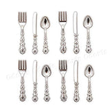 Odoria 1/12 Miniature Plates and Silverware Knife Fork Spoon Cutlery Set Dollhouse Accessories, Silver