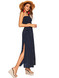 Floerns Women's 2 Piece Outfit Polka Dots Crop Top and Long Skirt Set with Pockets Navy XS