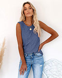 Tank Tops for Women Fashion Summer Sleeveless Solid Color Casual Slim Tee Shirts Vest Blouses(Blue_M)