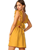 Romwe Women's Cute Tie Back Ruffle Strap A Line Fit and Flare Flowy Short Dress Ginger M