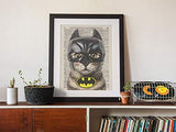 Bat Cat Super Hero Vintage Upcycled Dictionary Art Print - 8x10 inches