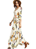 Milumia Women's Button Up Split Floral Print Flowy Party Maxi Dress Beige X-Small