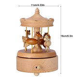 Clockwork Mechanism Carousel Wooden Music Box Wooden Merry-Go-Round Horse Musical Box Musical Box Best Birthday Gift for Kids Girls Friends