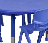 Flash Furniture 33'' Round Blue Plastic Height Adjustable Activity Table Set with 4 Chairs