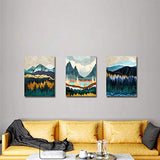 Abstract Mountain Canvas Wall Art for Living Room Boho Nature Landscape Bedroom Decor 24x32" Navy Blue Forest Prints Paintings Minimalist Bathroom Pictures Home Decorations Artworks Posters 3 Pieces
