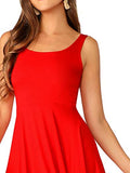 Romwe Women's Sleeveless Scoop Neck A Line Party Mini Summer Dress Red S