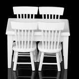 VORCOOL 5pcs 1/12 Dollhouse Miniature Dining Table Chair Wooden Furniture Set (White)