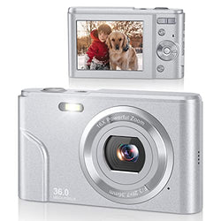 Lecran Digital Camera FHD 1080P 36.0 MP Vlogging Camera with 16X Digital Zoom, LCD Screen, Compact Portable Mini Cameras for Students, Teens, Kids (Silver Grey)