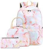 Backpack for Teen Girls School Bag Kids Lightweight Bookbag Set Daypack with Lunch Bag and Pencil Case (Pink Marble)