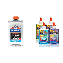 ELMERS 2024691 Elmer's Liquid School Glue, Clear, Washable, 32 Ounces - Great for Making Slime & Washable Translucent Color Glue, Great For Making Slime, Assorted Colors, 5 Ounces Each, 4 Count, 5 Oz.