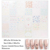 Colorful Flower Nail Art Stickers Decals 3D Self-Adhesive Flower Nail Decals Ice Crystal Flower Daisy Bow Tie Heart Nail Designs Nail Art Supplies Manicure Tips Charms for Women 30Sheets