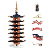 Galand Mini Ornament Dollhouse Toy,Crane Bridge Tower Carriage Promenade Bamboo Raft Mini Model Toy Home Ornament E