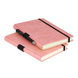 Thick Hardcover Notebook/Journal with A5 120gsm Premium Paper, College Ruled Bound Notebook with Pen Holder, Pink Leather, 3 Ribbon Marker, Inner Pocket, 8.4 x 5.7 in