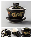 Black Dragon Porcelain Gaiwan（chinese Traditional Tea Cup Comprised of Cup, Saucer and Lid ）