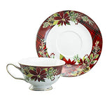 Grace Teaware Poinsettia Holly Plaid 11-Piece Tea Set, Multi, Red