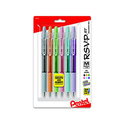 RSVP RT Pastel Barrel, Retractable Ballpoint Pen, (1.0mm) Med, Assorted Ink ( 6-Pk)
