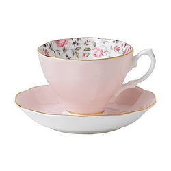 Royal Albert Rose Confetti Vintage Teacup and Saucer Set, 6.5 ounce, Mostly Pink with White Multicolored Floral Print