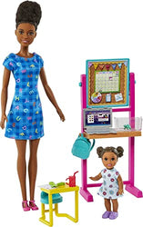 Barbie Teacher Doll (Brunette),Toddler Doll (Blonde), Flip Board, Laptop, Backpack, Toddler Desk, Pet Turtle, Great Gift for Ages 3 Years Old & Up