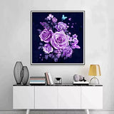 MXJSUA Diamond Painting Kits for Adults, Round Full Drill Diamond Painting Kits 5D DIY Diamond Painting by Number Kits Diamond Art Kits for Home Wall Decor Purple Flash Rose 12x12 Inch