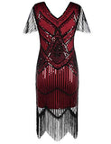 PrettyGuide Women's Short Sleeve 1920s Flapper Dress Glitter Sequin Inspired Fringed Cocktail Dress M Burgundy