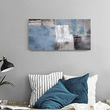 Blue Abstract Wall Art Decor Hand Painted Oil Painting on Canvas Framed 16 inches x 32 inches Colorful Modern Artwork Wall Art for Living Room Bedroom Office Hotel and Dining Room
