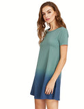 Romwe Women's Tunic Swing T-Shirt Dress Short Sleeve Tie Dye Ombre Dress Green Small