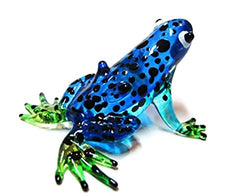 Lampwork COLLECTIBLE MINIATURE HAND BLOWN Art GLASS Blue Frog, Black dot FIGURINE by ChangThai