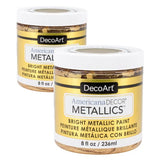 DecoArt Americana Decor Metallics 24K Gold Paint - 2 Pack 8oz Metallic 24K Gold Acrylic Paint - Water Based Multi Surface Paint for Arts and Crafts, Home Decor, Wall Decor, Gilding Paint with E-Book