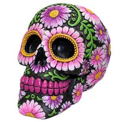 World Buyers Sugar Skull Coin Bank Purple Daisy 3.875x5.75x4.25 H