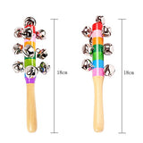 6 Pcs Vivid Color Rainbow Handle Wooden Bells Jingle Stick Shaker Rattle Baby Kids Children Musical Toys