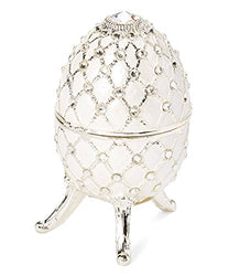 Pearly White Egg Shaped Musical Jewelry Box with Crystallized Swarovski Elements playing Canon by