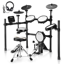 Vangoa Electric Drum Set, 8 Piece Electronic Drum Kit for Adult Beginner with 400 Sounds, Silent Mesh Drum Set with Heavy Duty Pedals, USB MIDI Connection and Drum Seat and Sticks, Black,VED-A200,