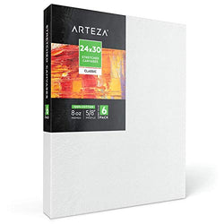 Arteza 24x30” Stretched White Blank Canvas, Bulk Pack of 6, Primed, 100% Cotton for Painting,